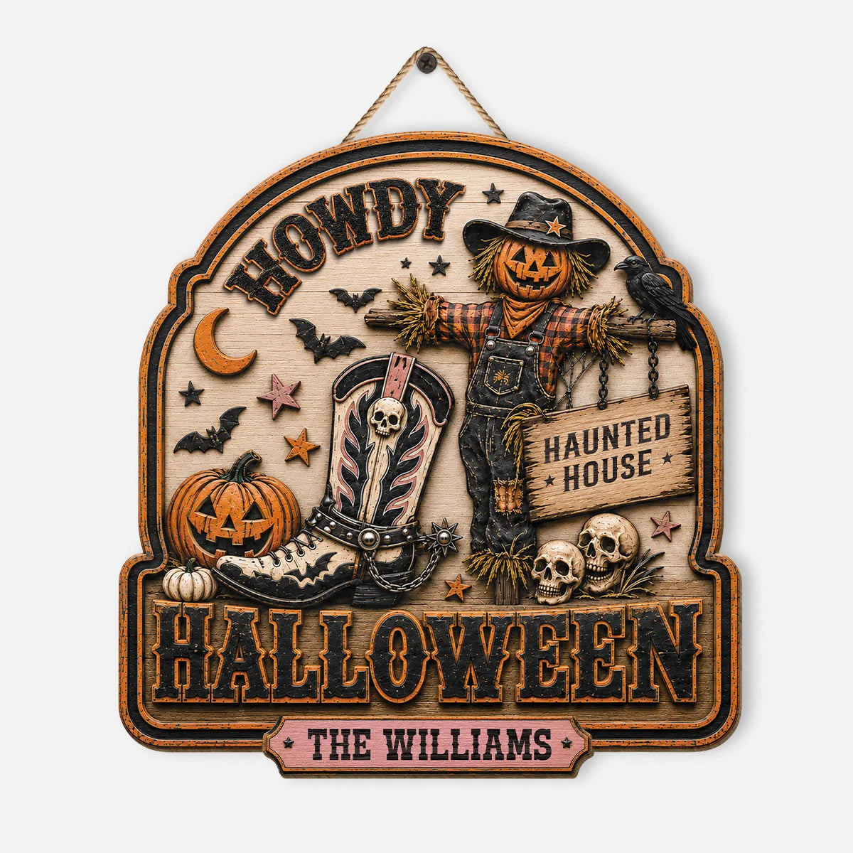 Howdy Halloween Western Scarecrow Boots Wood Sign - Personalized Halloween Sign for Family