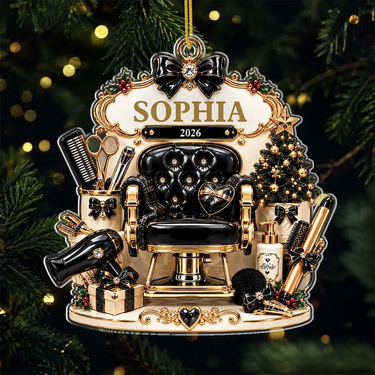 Personalized Hair Salon Chair Acrylic Ornament - Custom Hairstylist Christmas Gift for Hairdresser