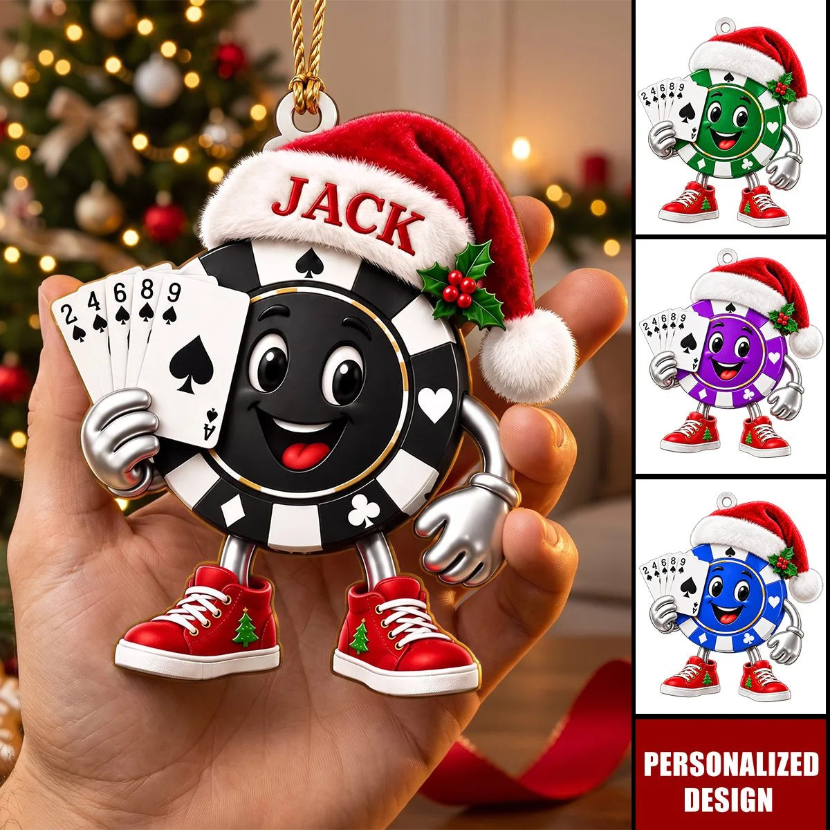 Custom Poker Chip Wooden Ornament - Personalized Christmas Keepsake Gift for Card Players