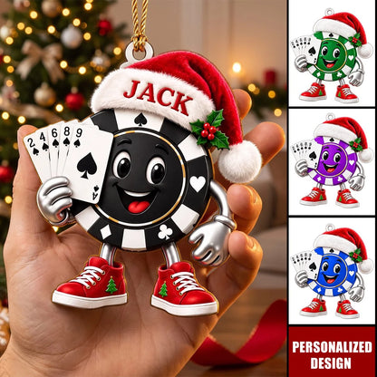 Custom Poker Chip Wooden Ornament - Personalized Christmas Keepsake Gift for Card Players