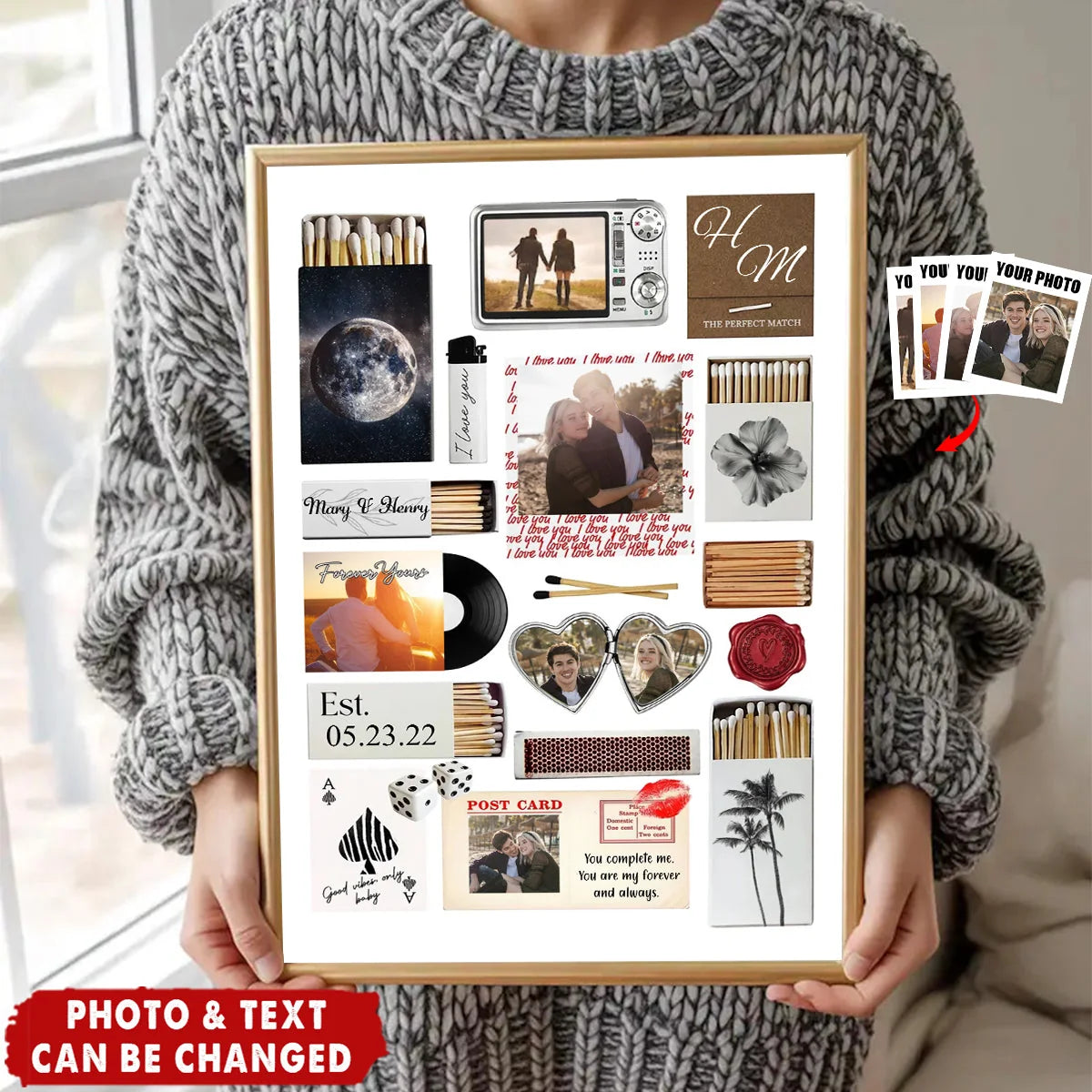 Love Story Photo Collage Personalized Canvas / Poster - Custom Anniversary Wall Art Gift for Couples