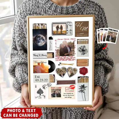 Love Story Photo Collage Personalized Canvas / Poster - Custom Anniversary Wall Art Gift for Couples