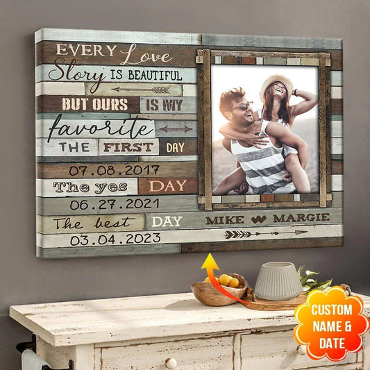 "Every Love Story Is Beautiful" Personalized Canvas / Poster - Custom Dates & Photo for Couple Anniversary Gift