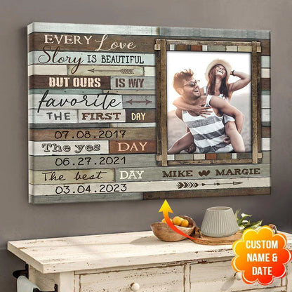"Every Love Story Is Beautiful" Personalized Canvas / Poster - Custom Dates & Photo for Couple Anniversary Gift