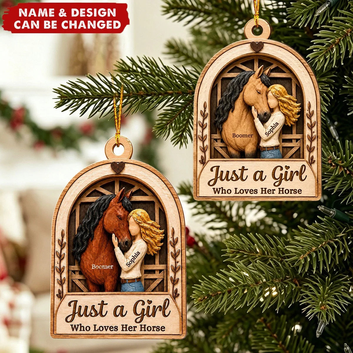 "Just A Girl Who Loves Her Horse" Personalized Wooden Ornament - Custom Equestrian Keepsake Gift for Horse Lovers