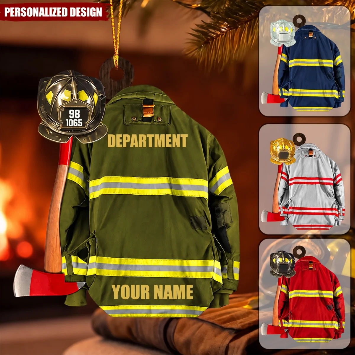 "Firefighter Turnout Coat & Axe" Personalized Christmas Ornament - Custom Gift for Fireman Dad, Husband & Crew