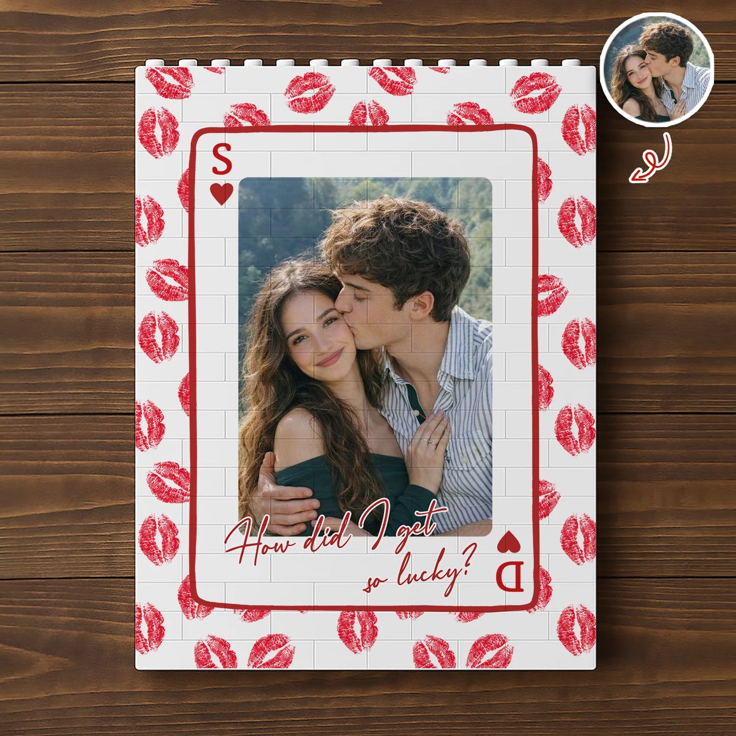 Custom photo building blocks puzzle featuring a couple with 'Lucky in love' text print - romantic anniversary gift image 6
