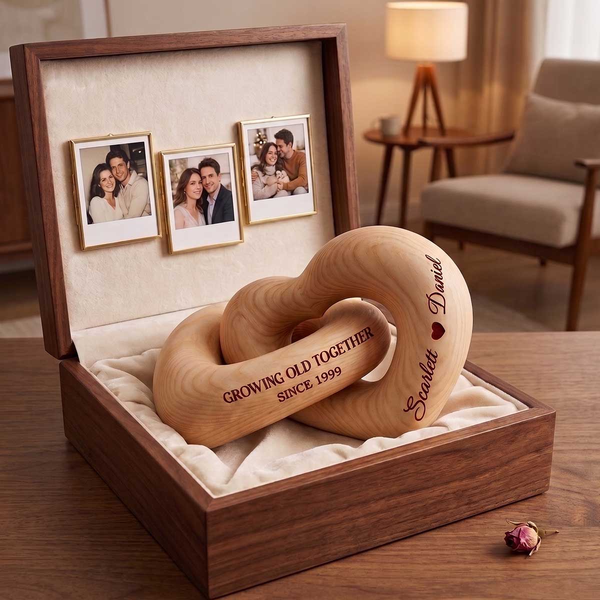 Personalized Couples Wooden Hearts Plaque personalization view for Wife