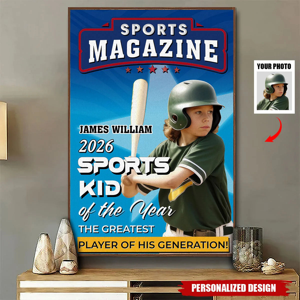 Custom youth sports poster featuring a personalized kid athlete design on a high-quality canvas print. image 7