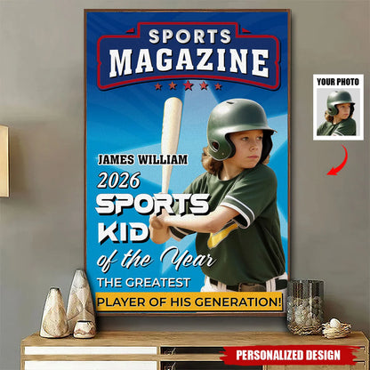 Custom youth sports poster featuring a personalized kid athlete design on a high-quality canvas print. image 7