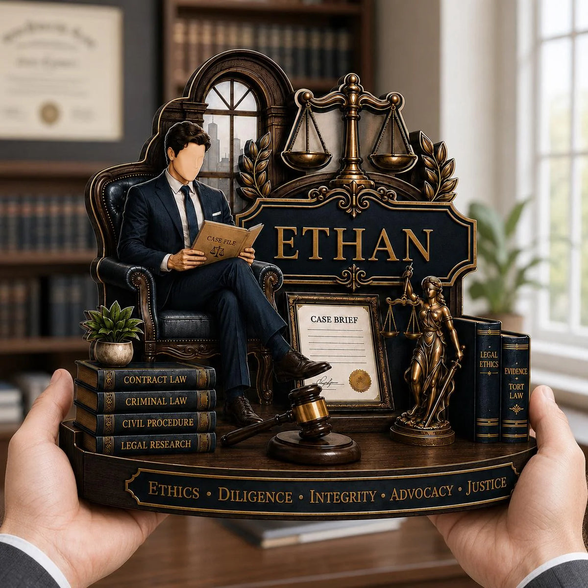 Scales Of Justice Personalized Attorney Wooden Block - Custom Lawyer Desk Decor
