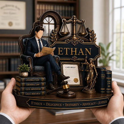 Scales Of Justice Personalized Attorney Wooden Block - Custom Lawyer Desk Decor