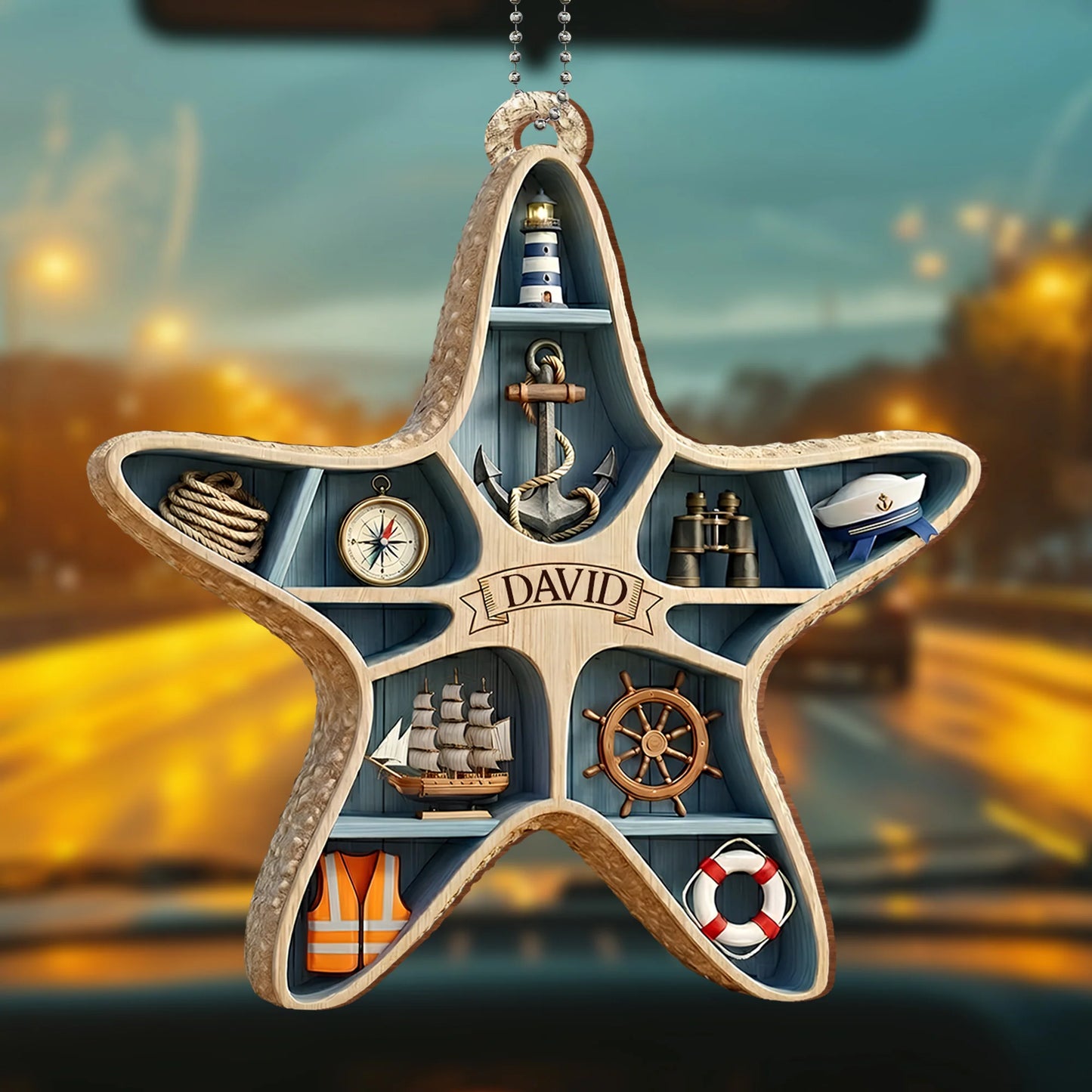 Custom Nautical Wooden Car Hanging Ornament for Dad with personalized design details for meaningful gifting image 6