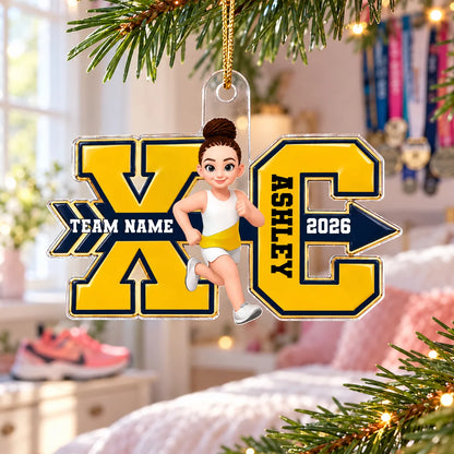 Personalized Cross Country Runner Ornament - Custom Acrylic XC Keepsake for High School Athlete Christmas Gift