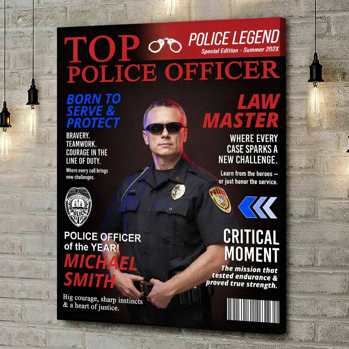 Canvas / Poster material and size view - Custom Police Officer Magazine Canvas