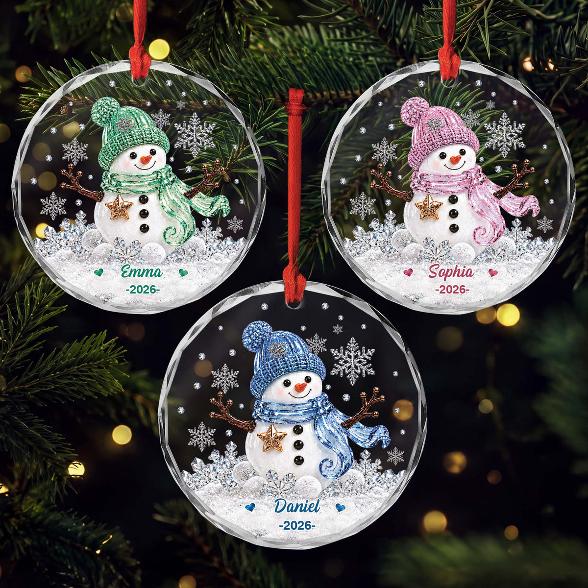 Custom Name Snowman Glass Ornament - Personalized Christmas Keepsake for Kids and Family