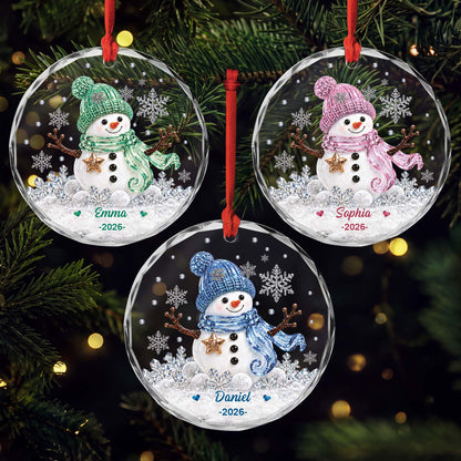 Custom Name Snowman Glass Ornament - Personalized Christmas Keepsake for Kids and Family