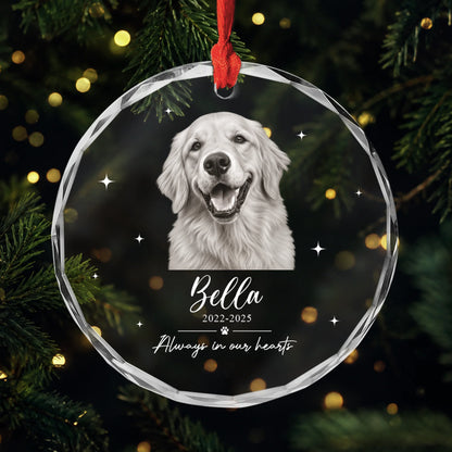 "Always in Our Hearts" Personalized Glass Ornament - Custom Pet Memorial Christmas Gift for Dog & Cat Lovers