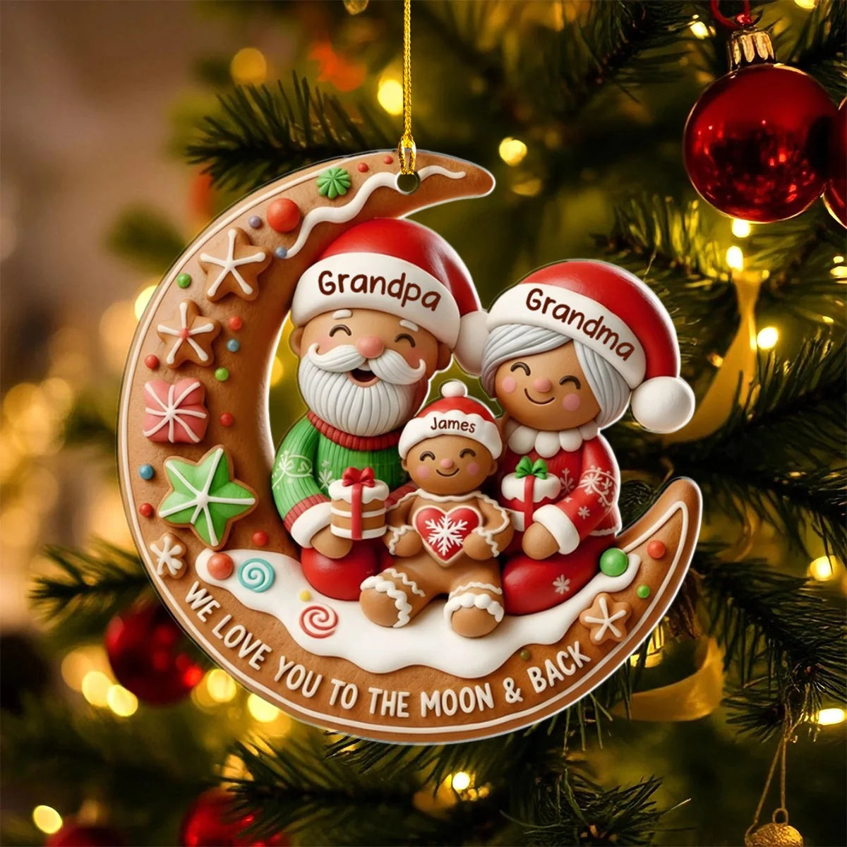 Love You to the Moon Custom Christmas Ornament - Personalized Acrylic Gift for Grandparents