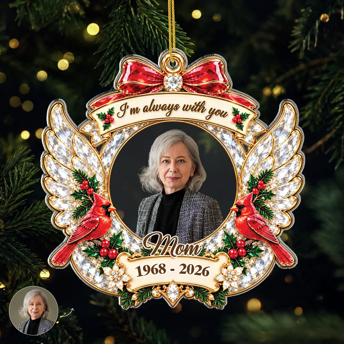 "I'm Always With You" Personalized Memorial Acrylic Ornament - Custom Christmas Keepsake for Mom Dad