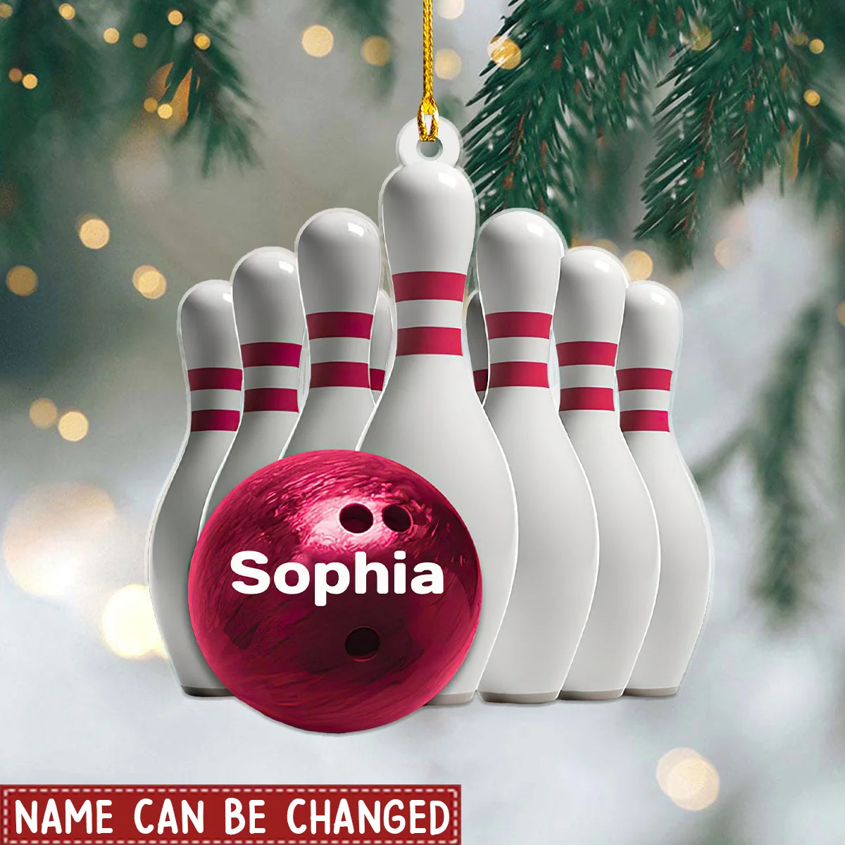 Custom Bowling Ball and Pins Acrylic Ornament - Personalized Christmas Gift for Bowlers