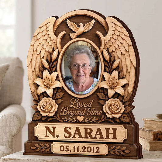 "Loved Beyond Time" Personalized Memorial Photo Wooden Block - Custom Sympathy Keepsake Gift for Loss of Loved One