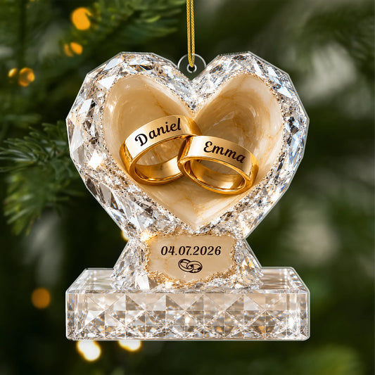 Personalized Heart Ring Acrylic Ornament - Custom Wedding Gift for Couples & Anniversary Keepsake