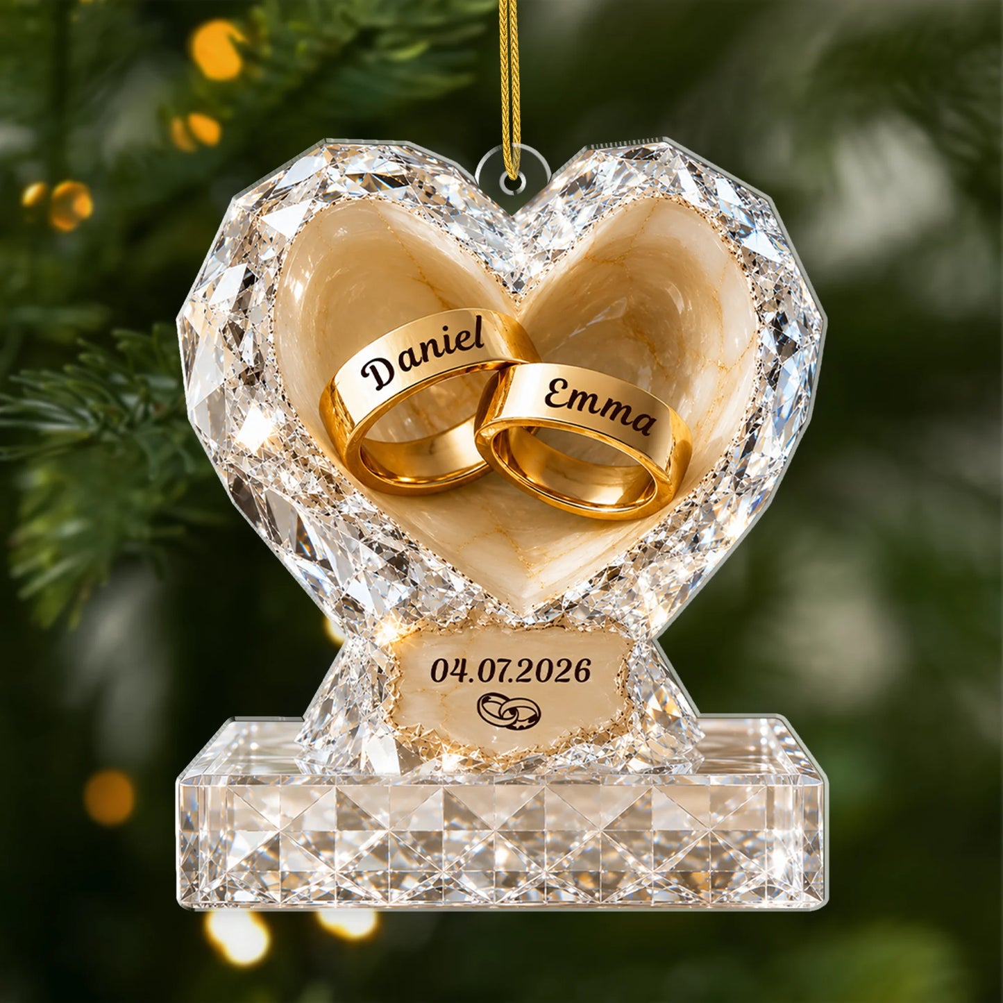 Personalized Heart Ring Acrylic Ornament - Custom Wedding Gift for Couples & Anniversary Keepsake