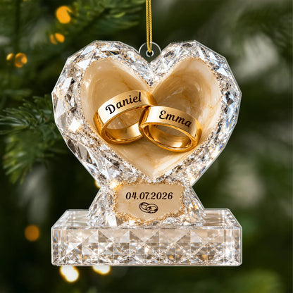 Personalized Heart Ring Acrylic Ornament - Custom Wedding Gift for Couples & Anniversary Keepsake