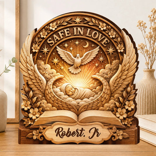 Safe In Love Personalized Baby Memorial Wooden Block - Custom Infant Loss Sympathy Keepsake for Parents