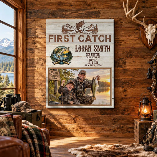 First Catch Personalized Fishing Photo Canvas / Poster - Custom Gift for Dad & Son