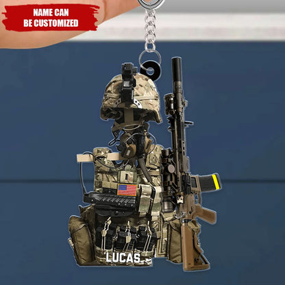 Custom Tactical Gear Acrylic Keychain - Personalized Military Veteran Gift