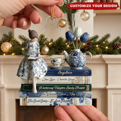 Custom Name Reading Girl Acrylic Ornament - Personalized Gift for Book Lovers & Readers