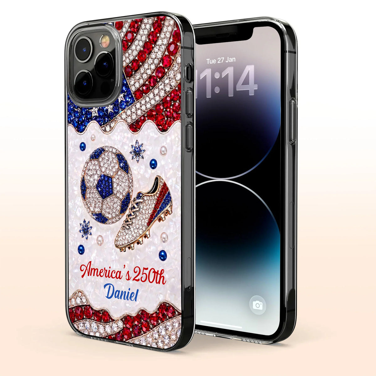America's 250th Anniversary Personalized Clear Phone Case - Custom Gift for Soccer Lovers