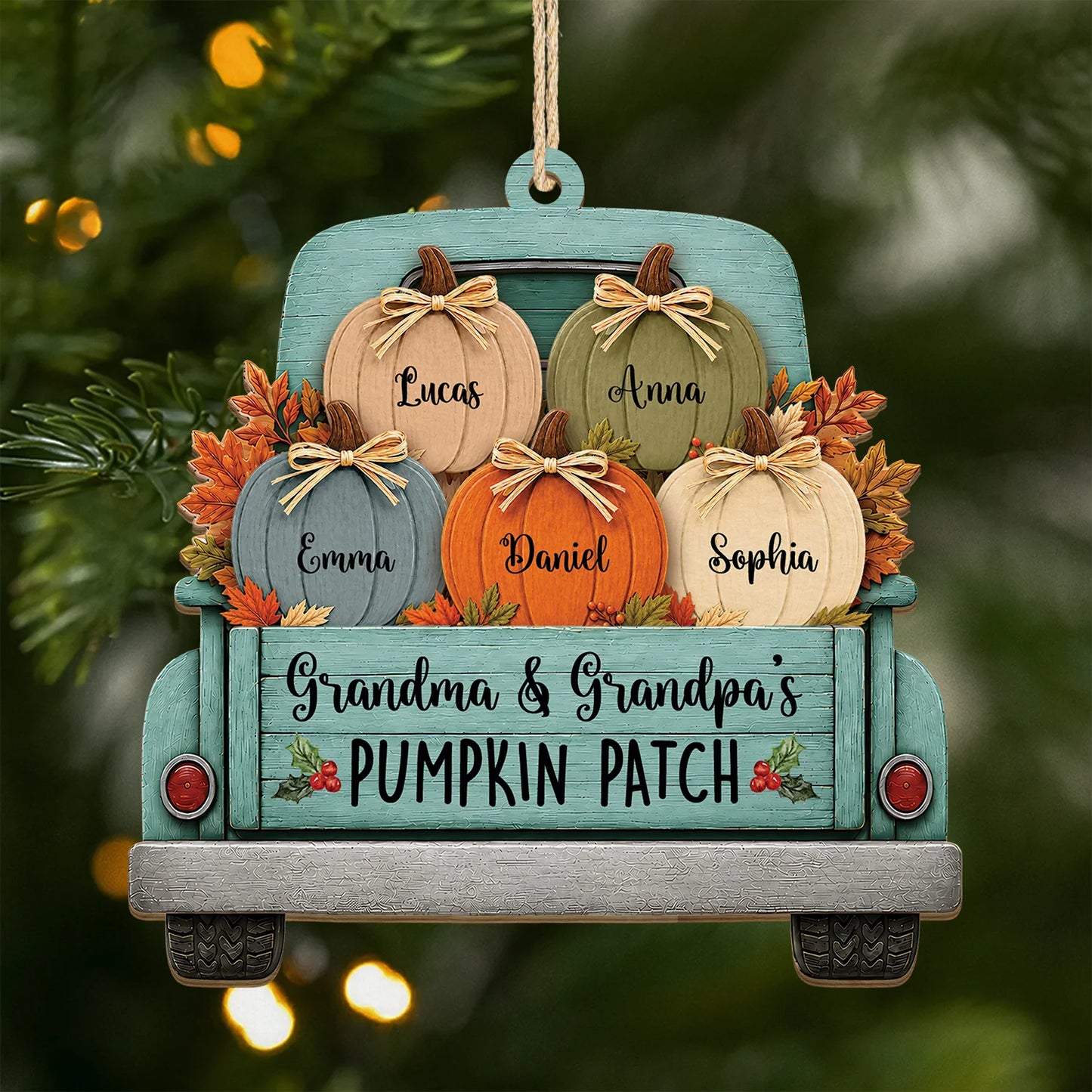 Pumpkin Patch Personalized Wooden Ornament - Custom Fall Truck Keepsake for Grandma Grandpa