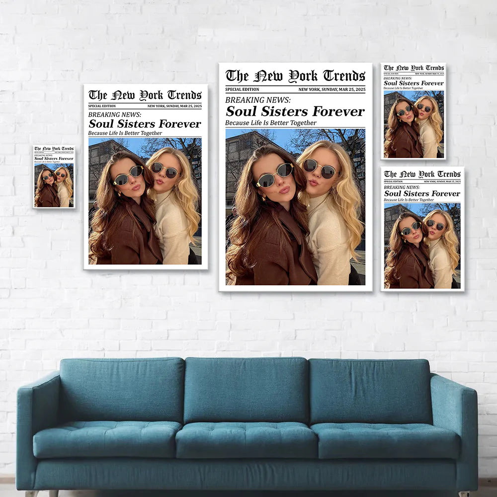 Custom best friends photo gift as a personalized newspaper photo poster for bestie birthday wall art image 6