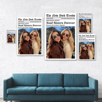 Custom best friends photo gift as a personalized newspaper photo poster for bestie birthday wall art image 6