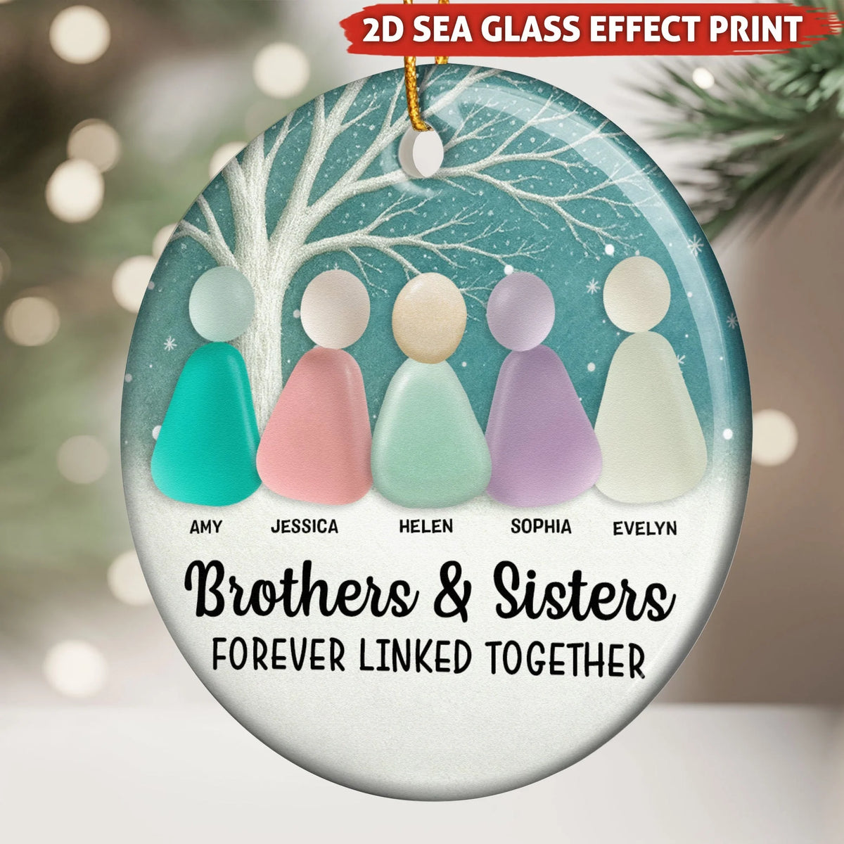"Brothers & Sisters Forever Linked Together" Personalized Ceramic Sibling Ornament - Christmas Keepsake for Family