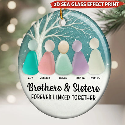 "Brothers & Sisters Forever Linked Together" Personalized Ceramic Sibling Ornament - Christmas Keepsake for Family