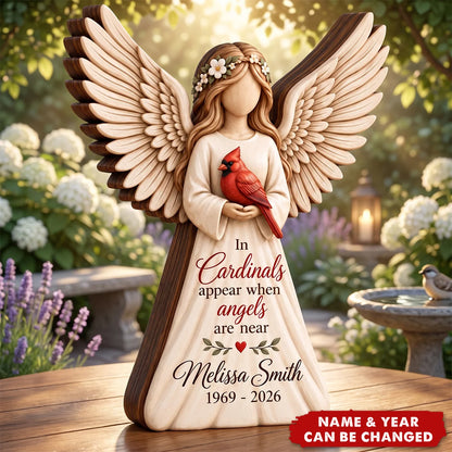 "Cardinals Appear When Angels Are Near" Personalized Wooden Block - Custom Memorial Keepsake Gift