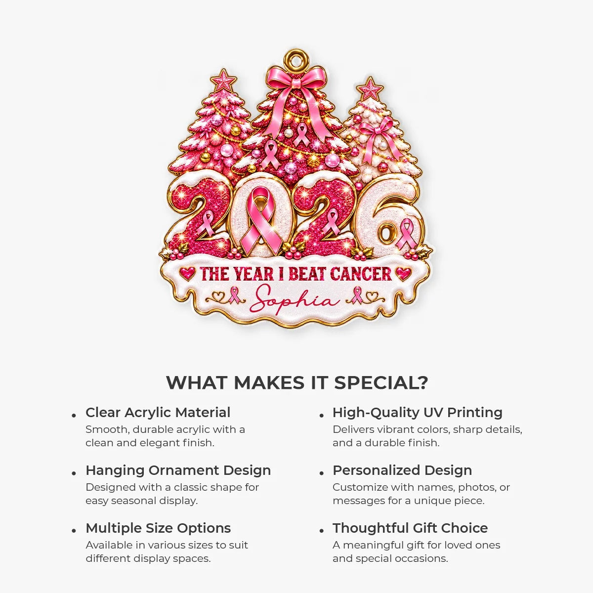 The Year I Beat Cancer Personalized Acrylic Ornament - Custom Christmas Keepsake for Kids