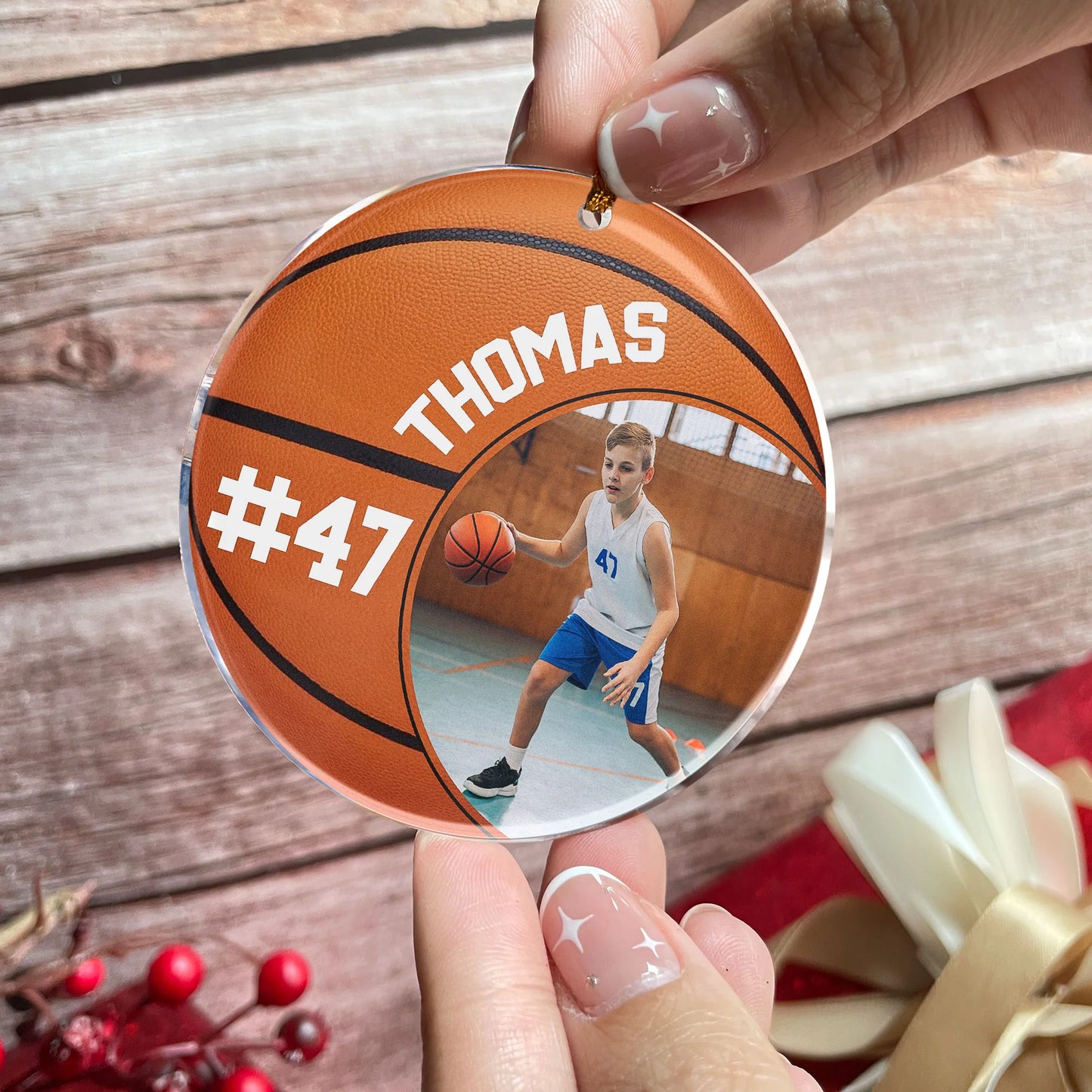 Personalized Basketball Photo Ornament personalization view for Son/Grandson