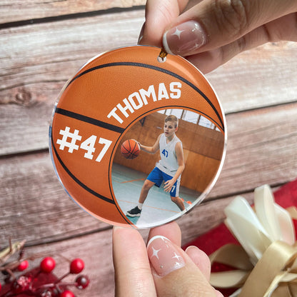 Personalized Basketball Photo Ornament personalization view for Son/Grandson