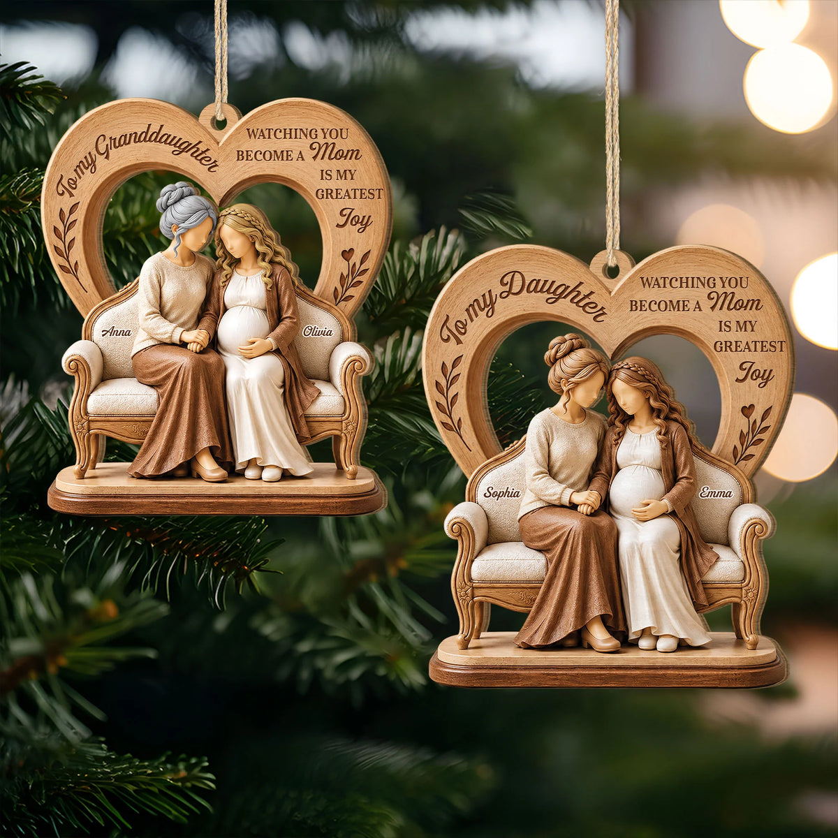 Love Nurture Motherhood Personalized Mom Wooden Ornament - Custom New Mom Keepsake