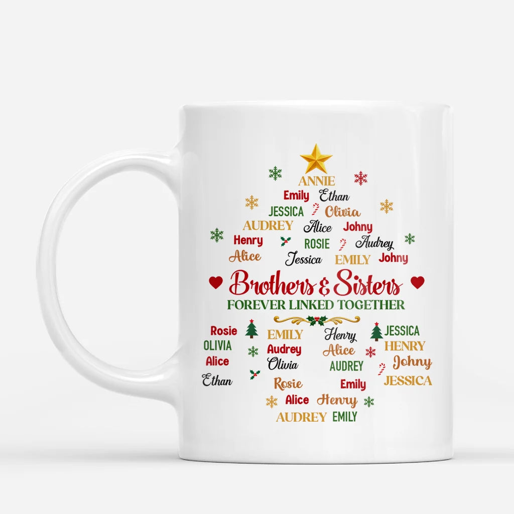 Brothers & Sisters Forever Linked Together Personalized Mug - Custom Family Tree Gift for Siblings