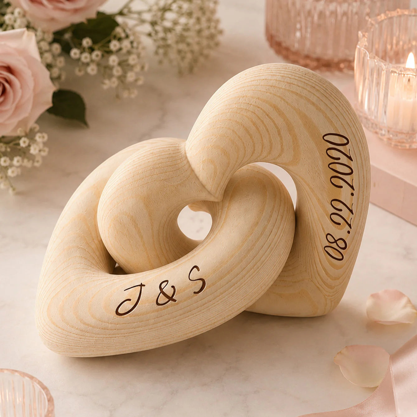 Personalized Wooden Heart Sculpture personalization view for Wife