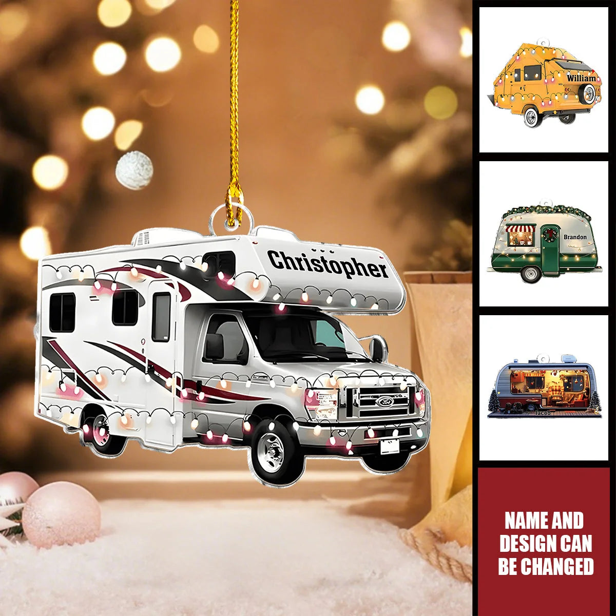 Travel Trailer Camper Personalized Acrylic Ornament - Custom RV Christmas Gift for Family