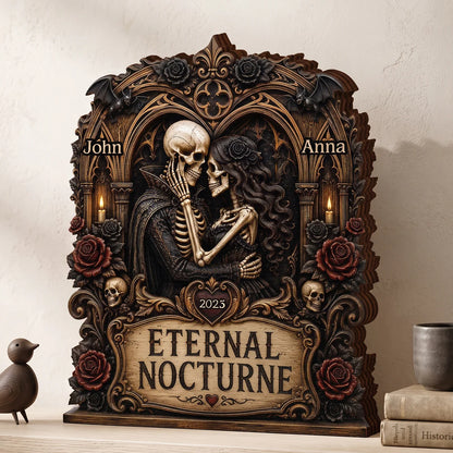 Eternal Nocturne Gothic Skeleton Couple - Personalized Wooden Block Gift