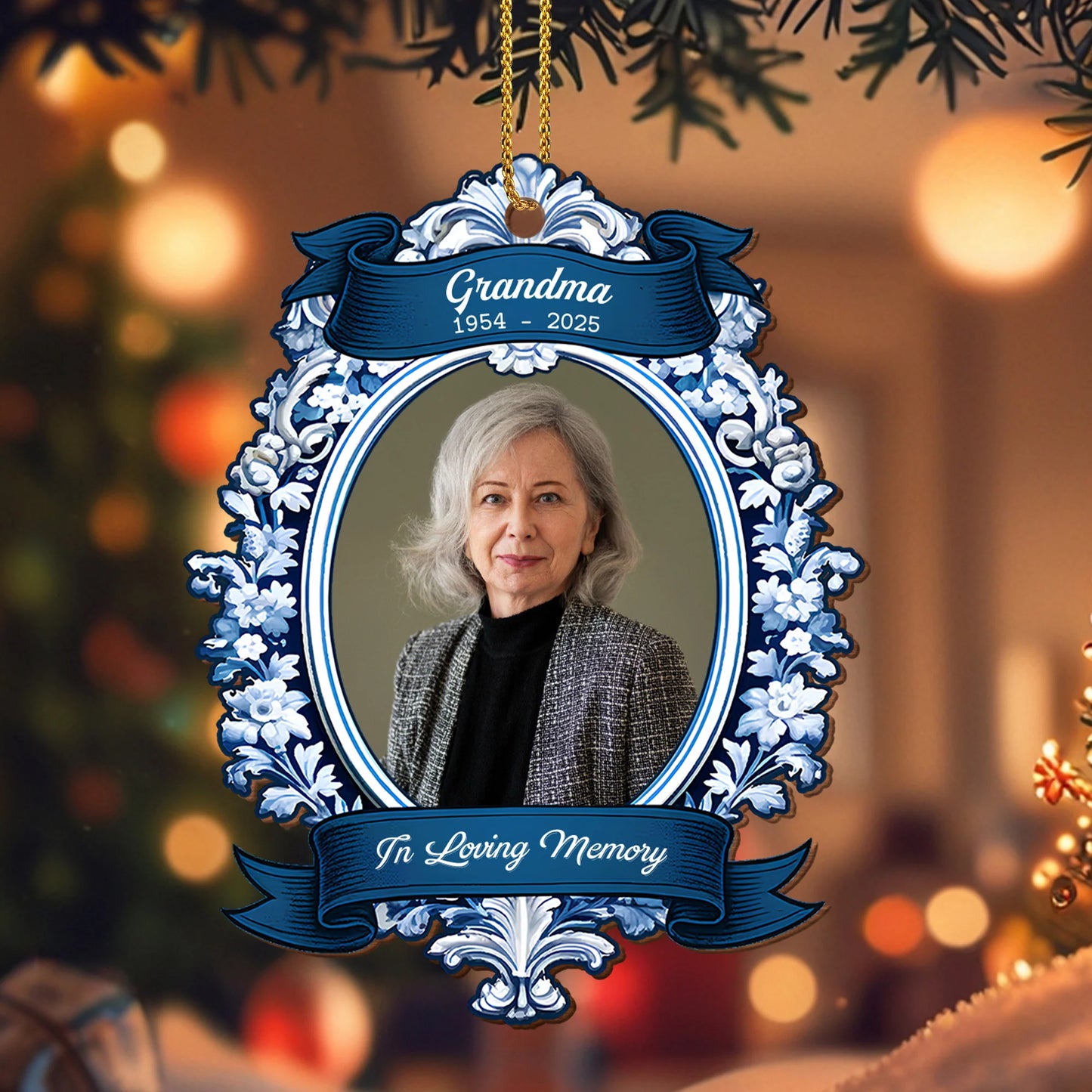 In Loving Memory Personalized Memorial Wooden Ornament - Custom Photo Keepsake for Family