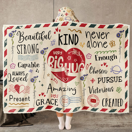 A Big Hug for You Personalized Wearable Hooded Blanket for Her - Custom Birth Flower Birthday Keepsake Gift